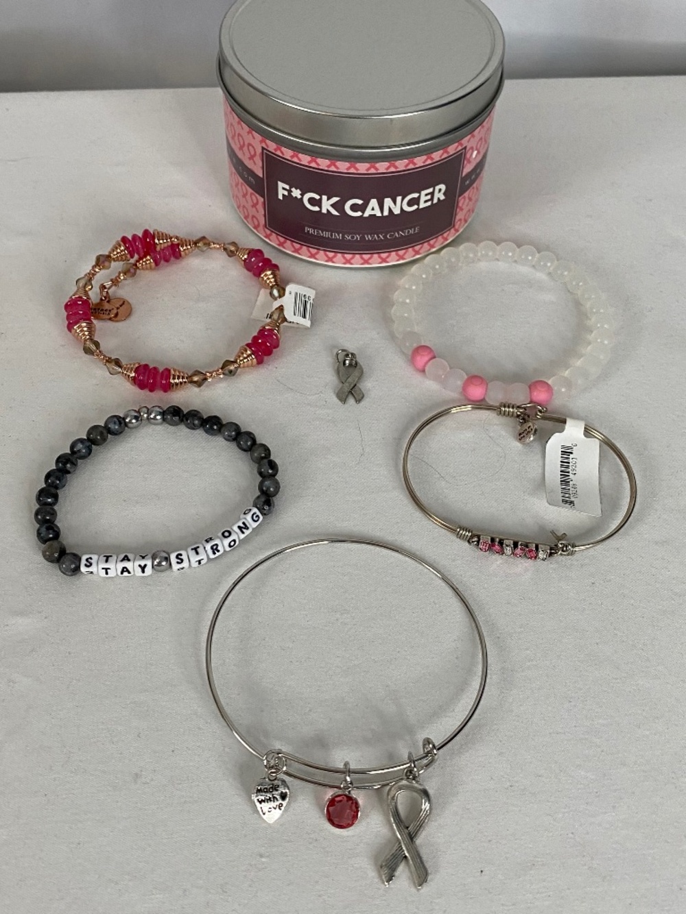 Breast Cancer Bracelet Lot with Candle